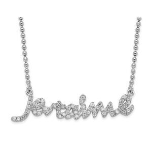 Sterling Silver Je Taime  Necklace with Chain and Cubic Zirconias (16 i